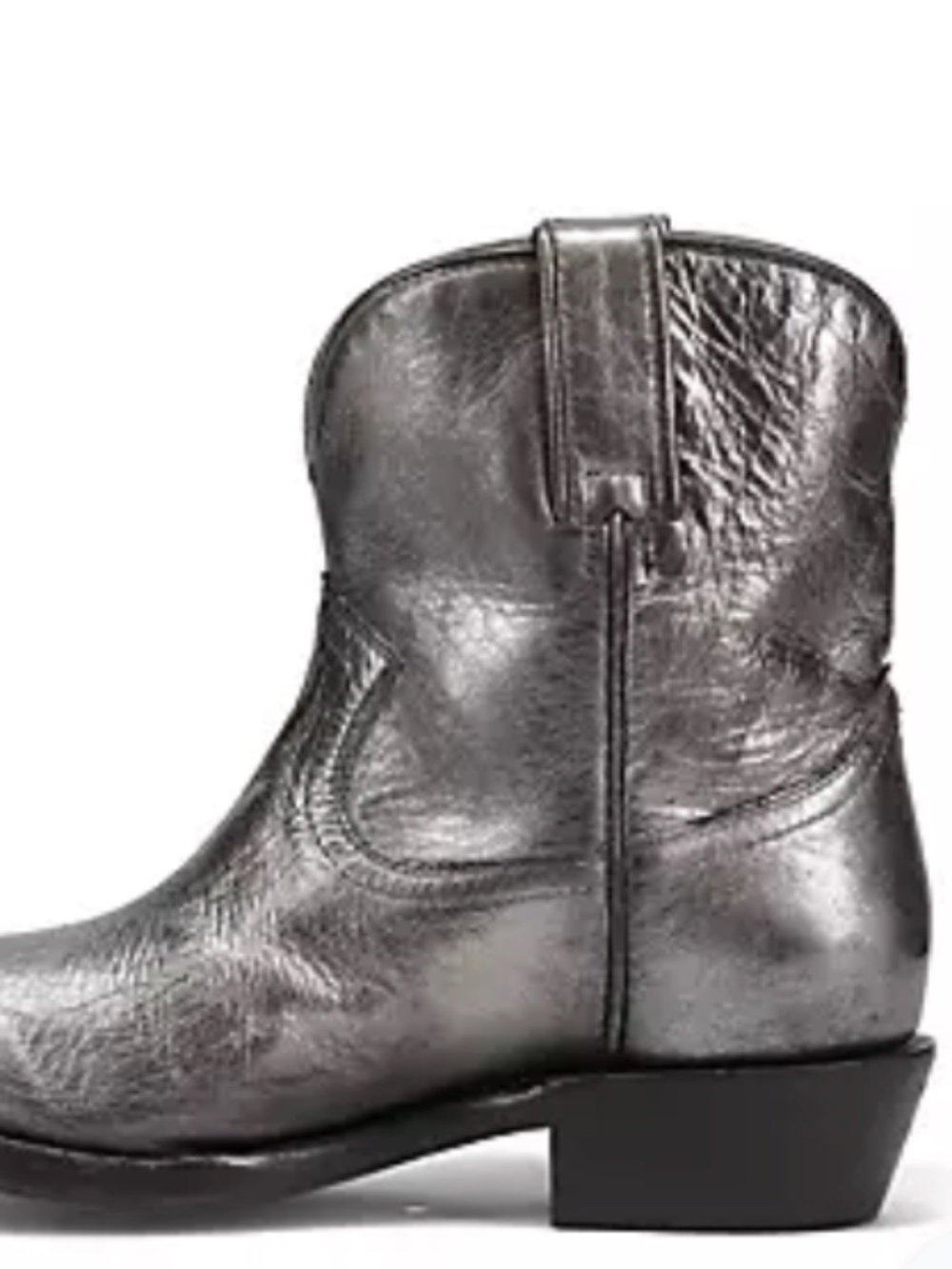 Frye Billy Short western boots, pewter metallic leather, size 10